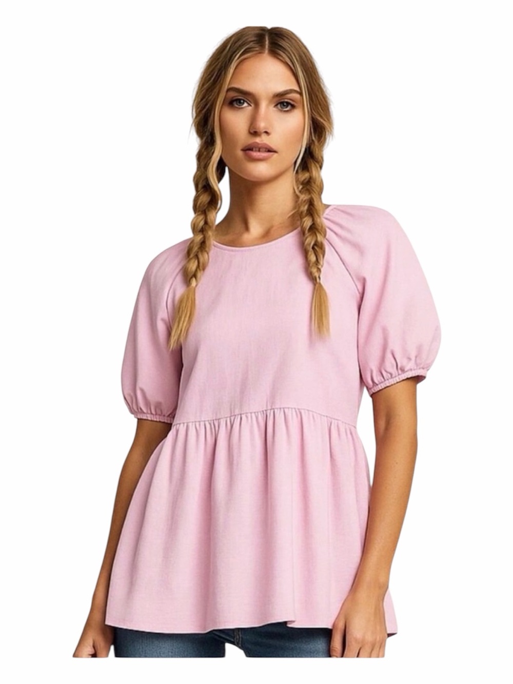 NWT Hill House Home Francesca Top Ballet Pink XS Puff Sleeve Peplum Tunic